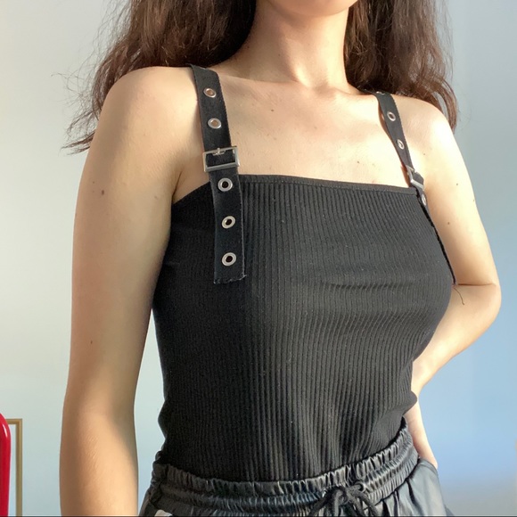 Ribbed Tank Top with Buckle Straps - Picture 2 of 5